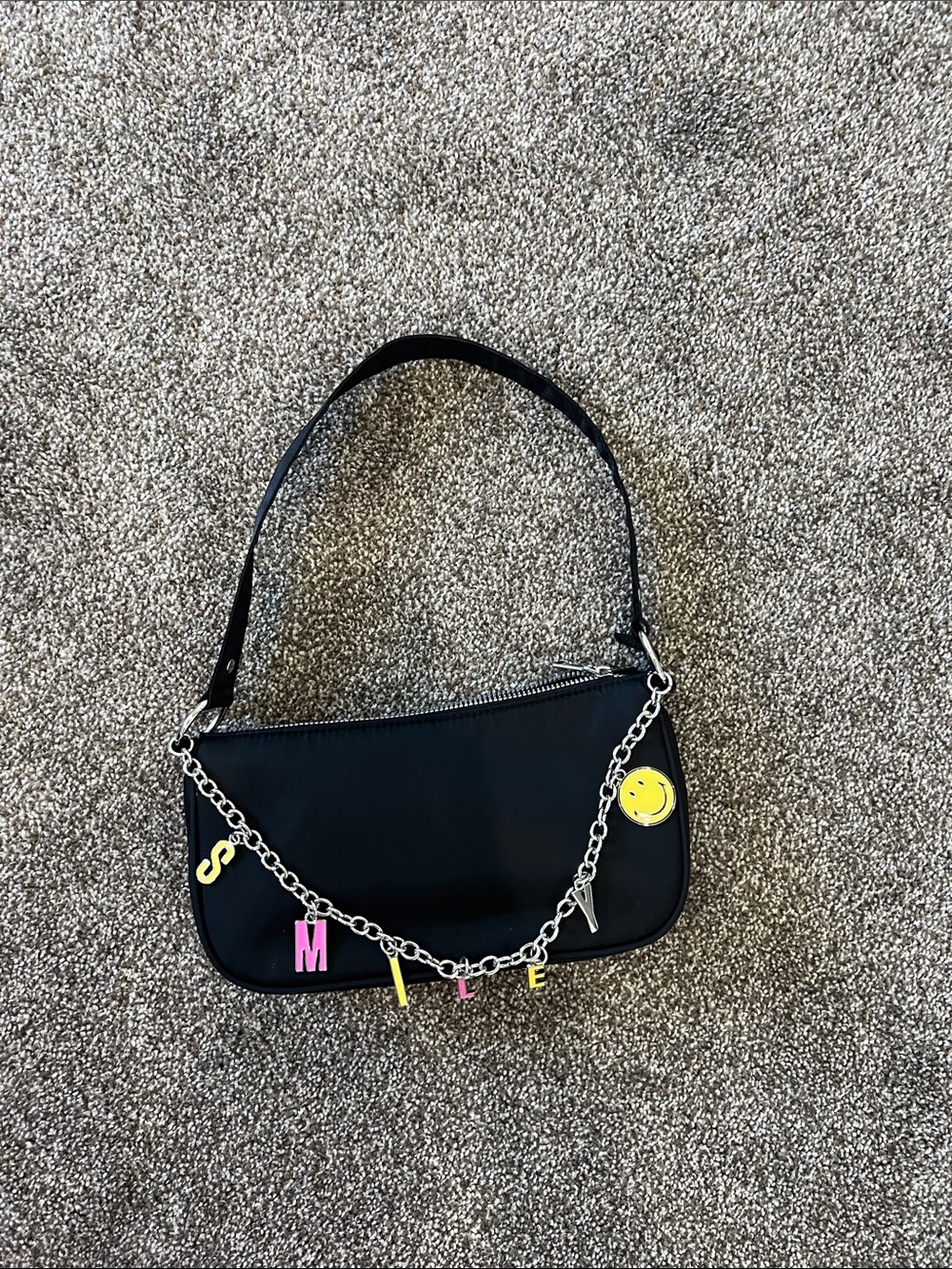 H&M Black Shoulder Bag with Smile Charm Chain